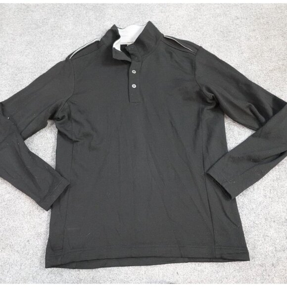 Bontrager Mens Sweater L Black Solid 1/4 Snap 100% Merino Wool Epaulets - Picture 1 of 9